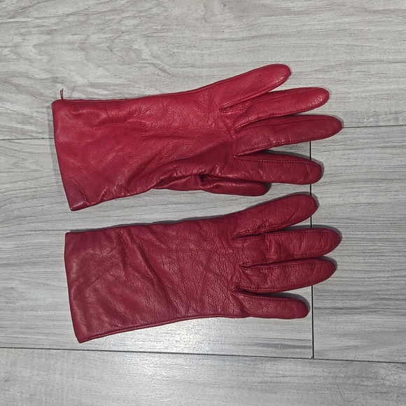 Lord & Taylor Red Leather Gloves - Picture 4 of 5
